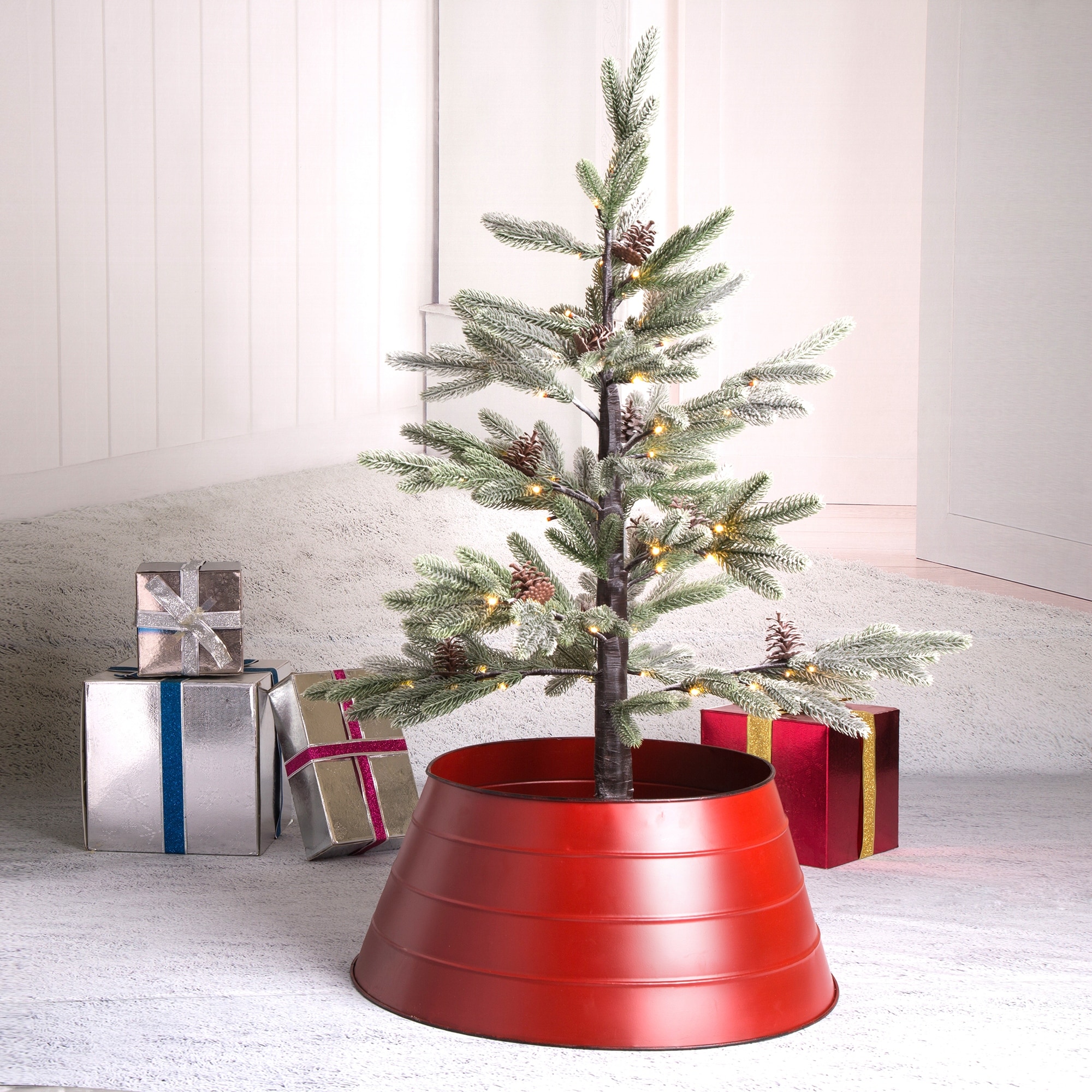 Glitzhome Christmas Galvanized Metal Tree Collar Overstock 28782976
