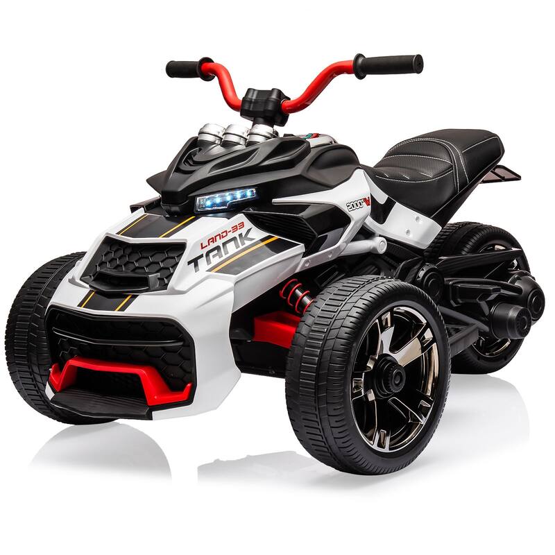 3 Wheeler Electric Vehicle 12v Kids Ride on ATV Car for Kids 3-8 Best Gift - White