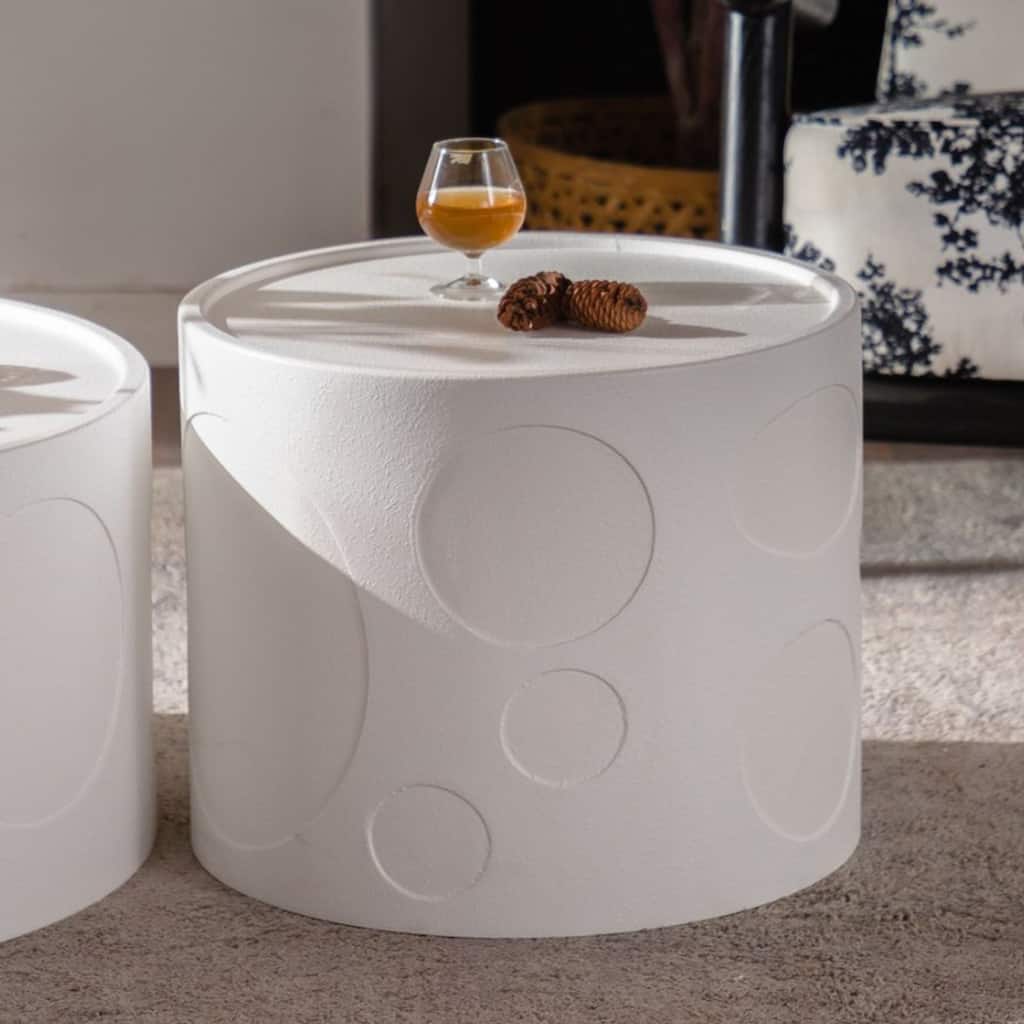 Round Side Table Handcrafted Relief Sturdy Pedestal Wooden SideTable for Living Room no need to Assemble