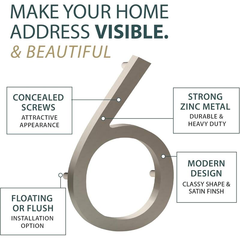 Mega Handles Modern Metal House Numbers | Heavy Duty Outdoor Address Digits | Easy to Install, Floating or Flush Mount Design