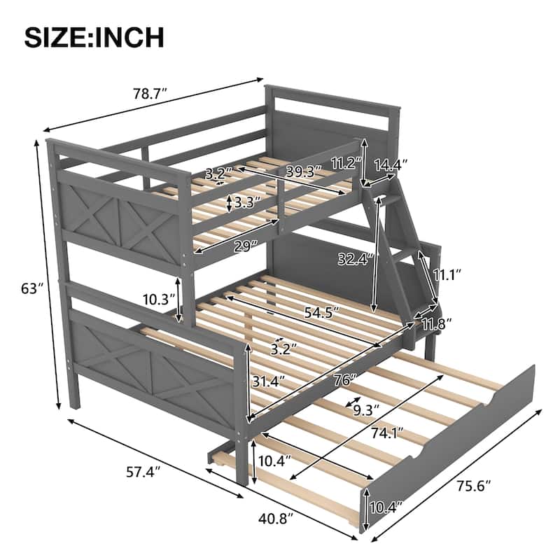 Twin over Full Bunk Bed with Ladder, Twin Size Trundle
