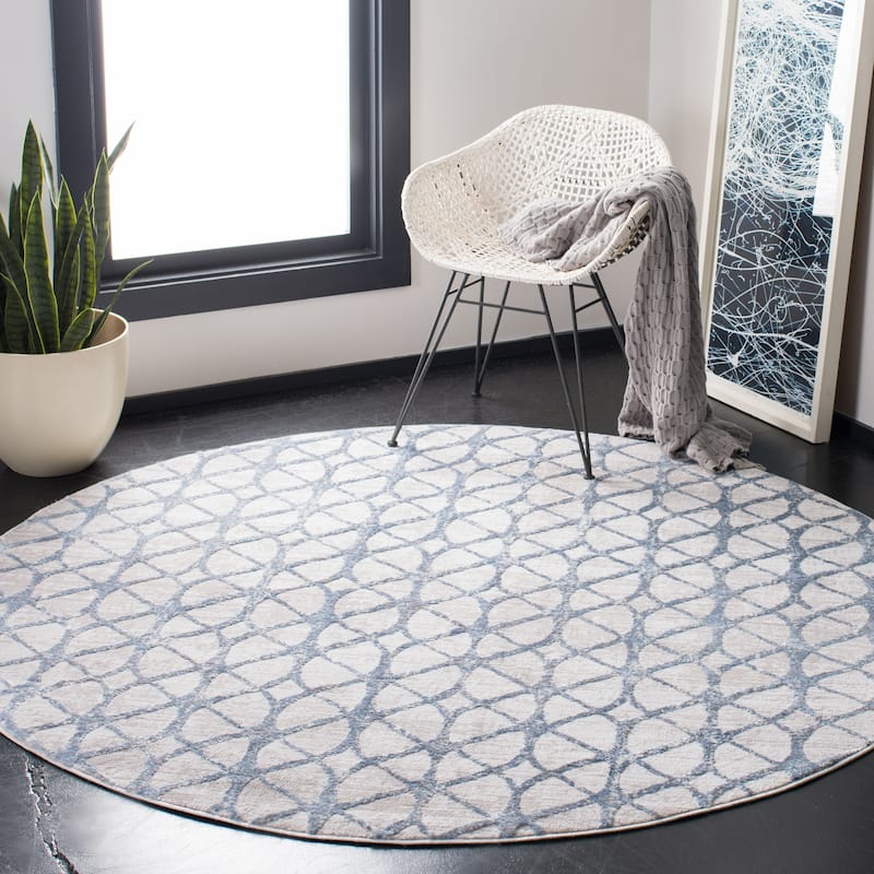 SAFAVIEH Amelia Tanasa Geometric Distressed Rug - 5'3" Round - Grey/Blue
