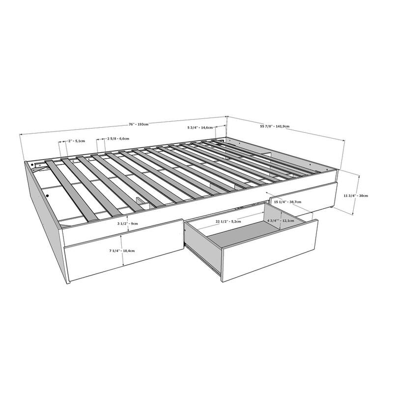 Nexera Storage Bed with Headboard, White and Walnut