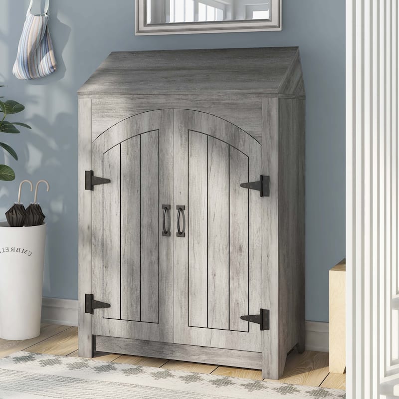 DH BASIC Jody Farmhouse Adjustable 4-Shelf Double-Door Shoe Cabinet with Lift-top Storage by Denhour - Vintage Grey Oak