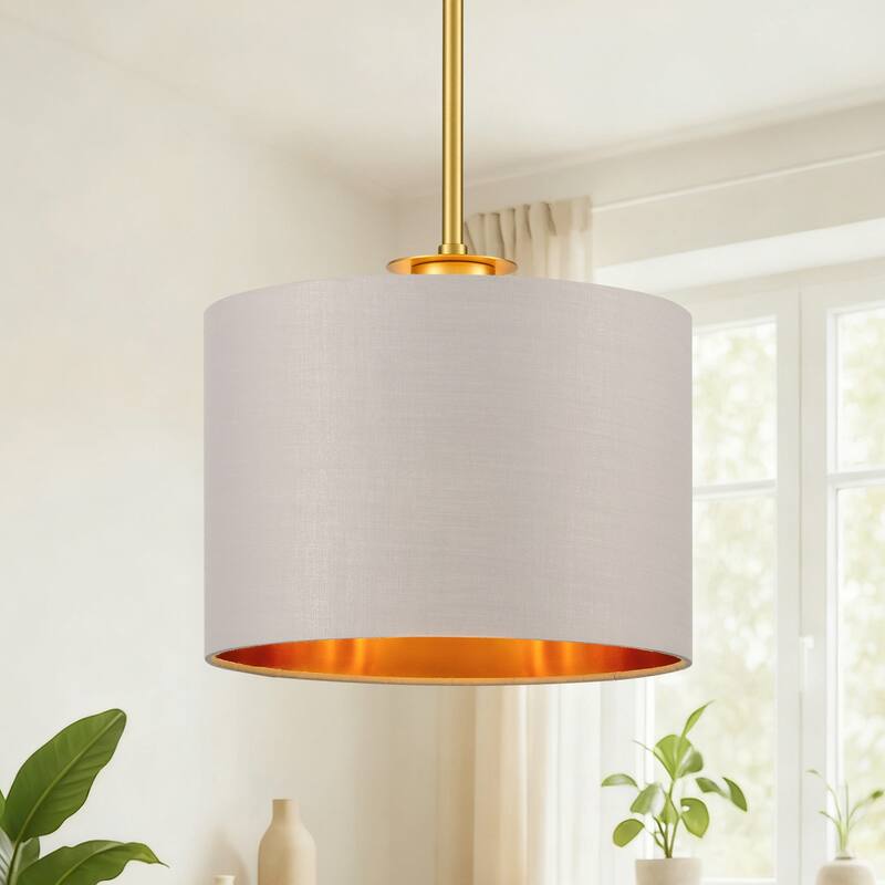 Modern Chandelier Dining Room Pendant Light Fixture Drum Fabric Shade - 1-Light
