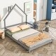 preview thumbnail 3 of 7, Grey Full Size Pine Wood House-Shaped Headboard Floor Bed with Handrails and Slats
