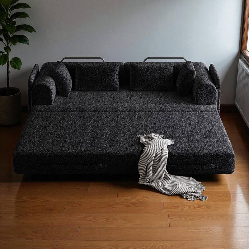 78.7" Convertible Sleeper Sofa Bed, Chenille Folding Mattress Couch with Side Pocket & Pillows, No-Assembly Floor Lounge Sofa