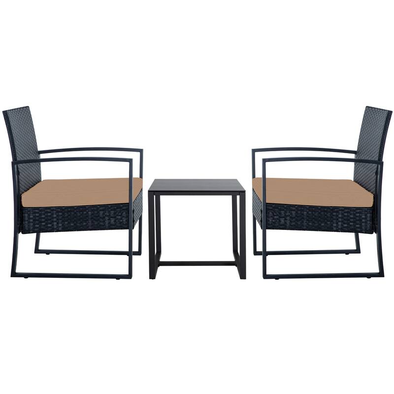 3-Pieces Wicker Patio Conversation Set Outdoor Chairs with Cushions