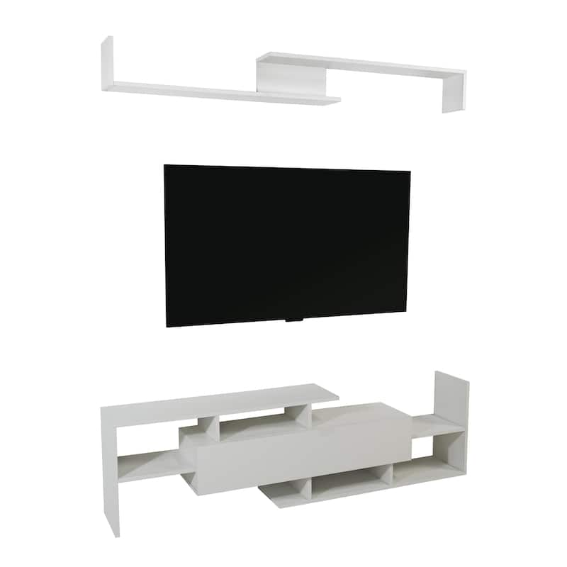 Surrey 60.2'' 2 Pc 1-Drawer Floating TV Stand Media Console with Open Shelves - White
