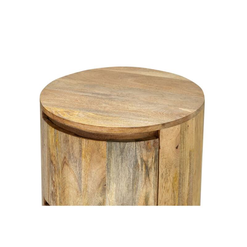 Rustic Style 2-Drawer Round Mango Wood Nightstand - 24"