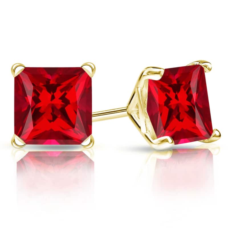 Auriya 14k Gold Lab Grown Gemstone Ruby Stud Earrings Princess 0.25 to 5.00 ct. tw. 4-Prong Martini Push-Back