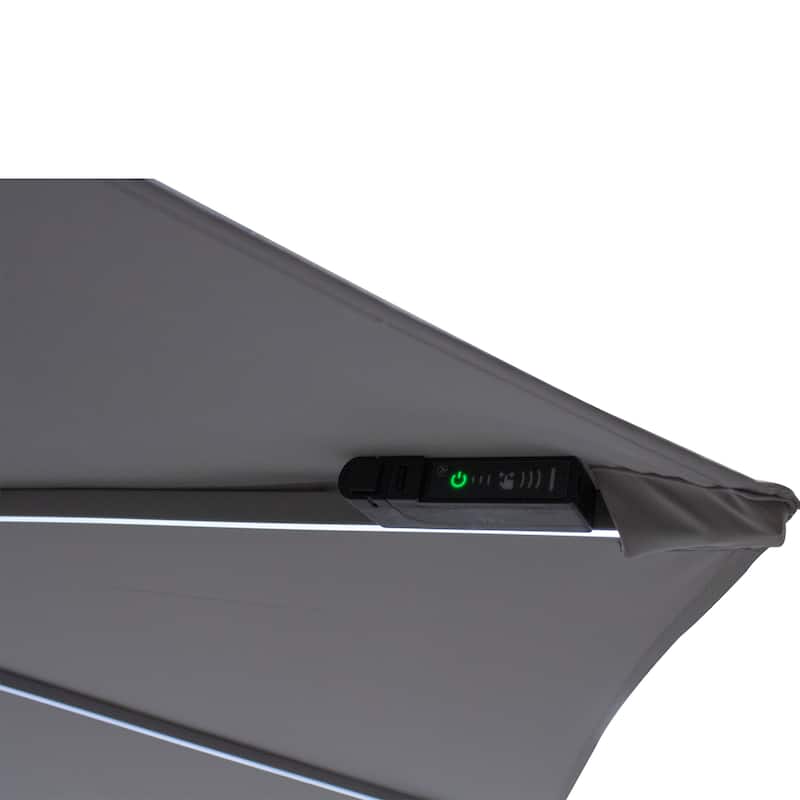 9ft Solar Lighted Outdoor Patio Market Umbrella Hand Crank Tilt Gray