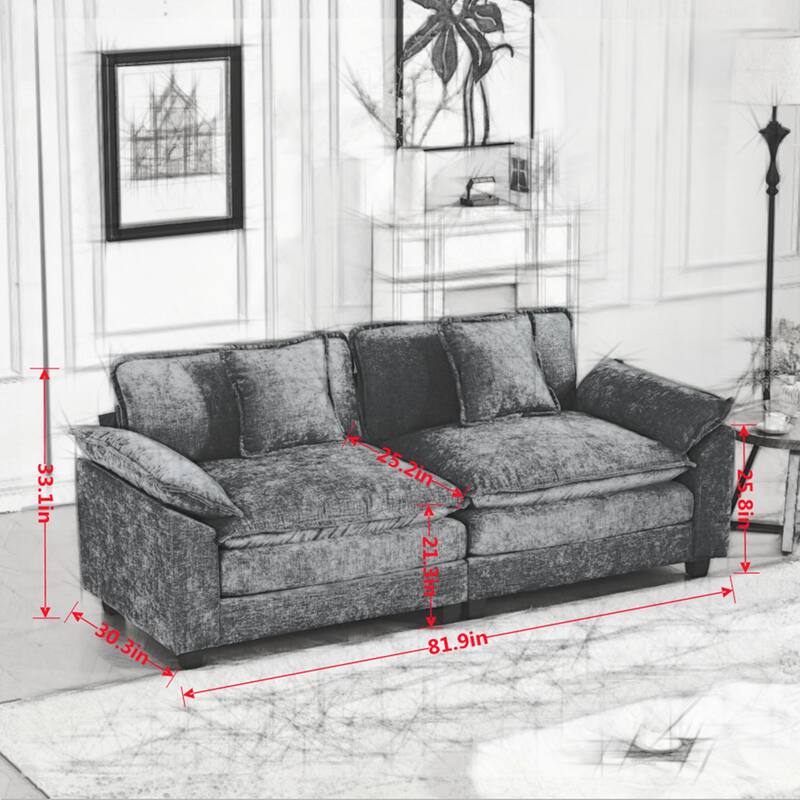 Modern Sectional Couch, for Living Room Bedroom and Apartment, Comfy Double Layer Upholstered Seat Cushion