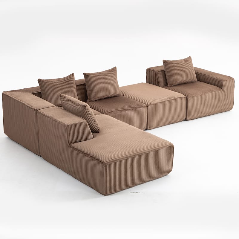 Corduroy Modular Sectional Sofa with Chaise Lounge, Deep Seat, Ottoman