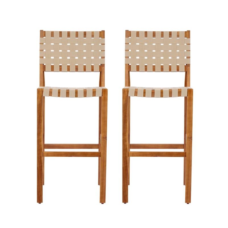 Christopher Knight Home - Solano Outdoor Acacia Wood Bar Height Dining Chairs with Woven Rope Seat & Back, Set of 2