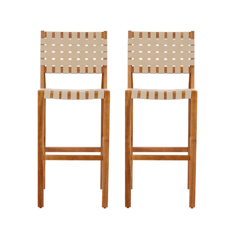 Christopher Knight Home - Solvanta Modern Solid Wood Outdoor 5-Piece Bar Height Dining Set with Rope Woven Bar Stools