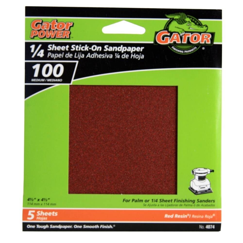 100-Grit 25-Pack 4.5" x 5.5" Gator 5132 1/4 Sheet Clamp-On Sandpaper
