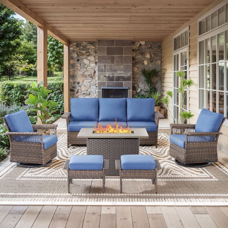 Gymojoy Patio Furniture Set with Professional Outdoor Cushions - 6-Piece - Blue