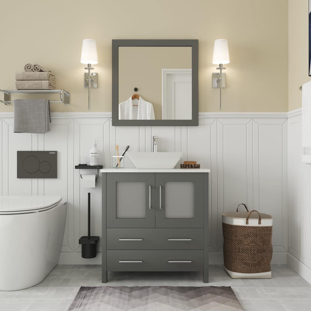 Vanity Art 30-inch Single Sink Bathroom Vanity Set With Engineered Marble Top and Free Mirror - 30 x 18.5 x 36 Inches