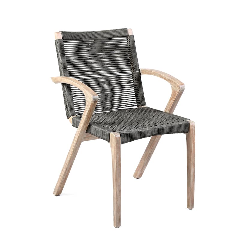Brielle Gray or Charcoal Rope and Eucalyptus Wood Indoor/Outdoor Patio Dining Chairs - Set of 2