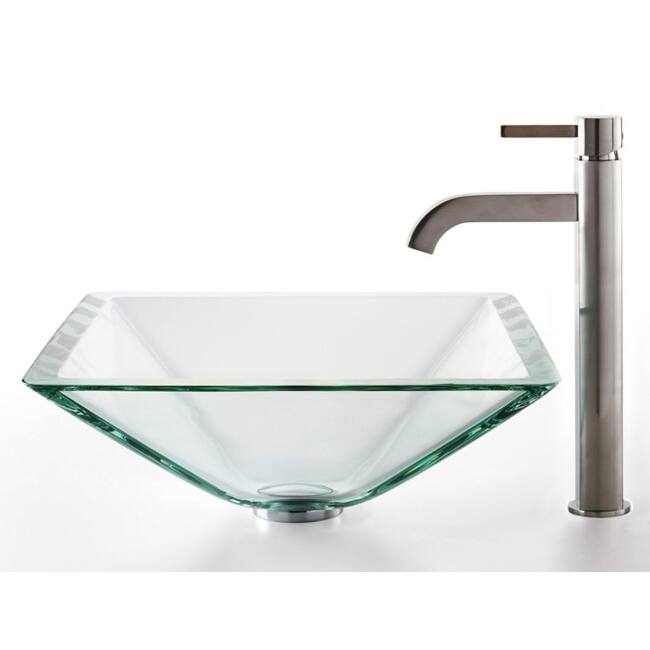 Kraus Bathroom Combo - 16-1/2" Aquamarine Glass Vessel Bathroom Sink