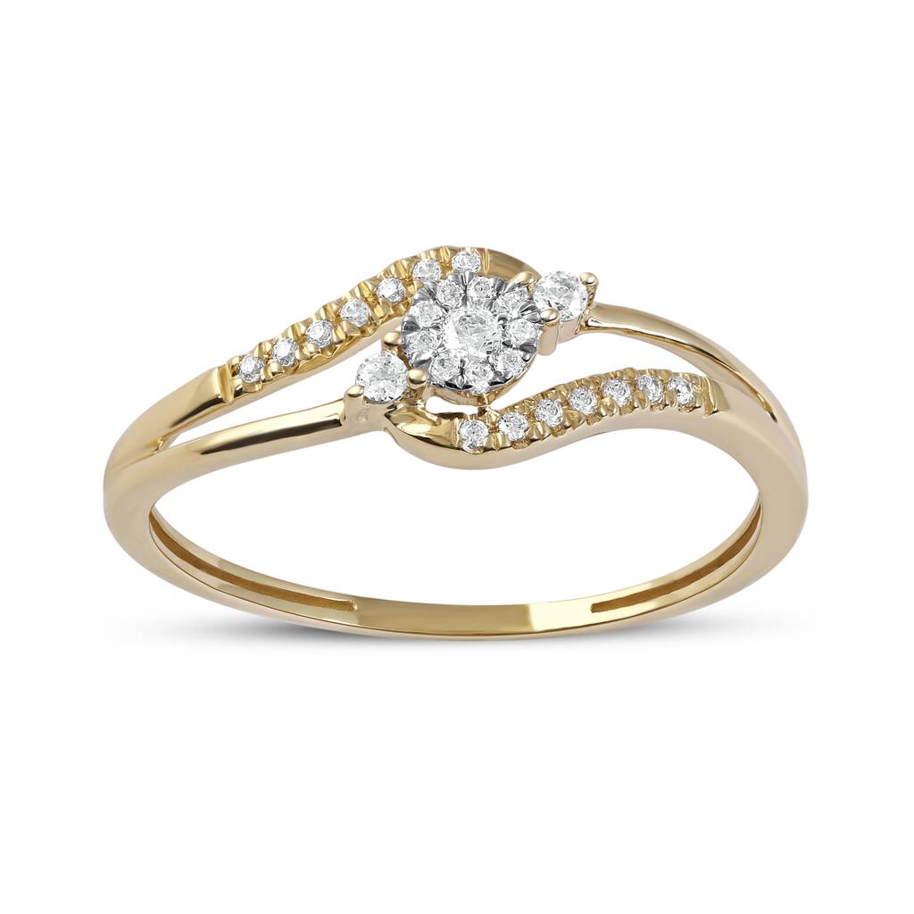 1/8ct TDW Bypass Cluster Diamond Ring in 10K Yellow Gold for Women