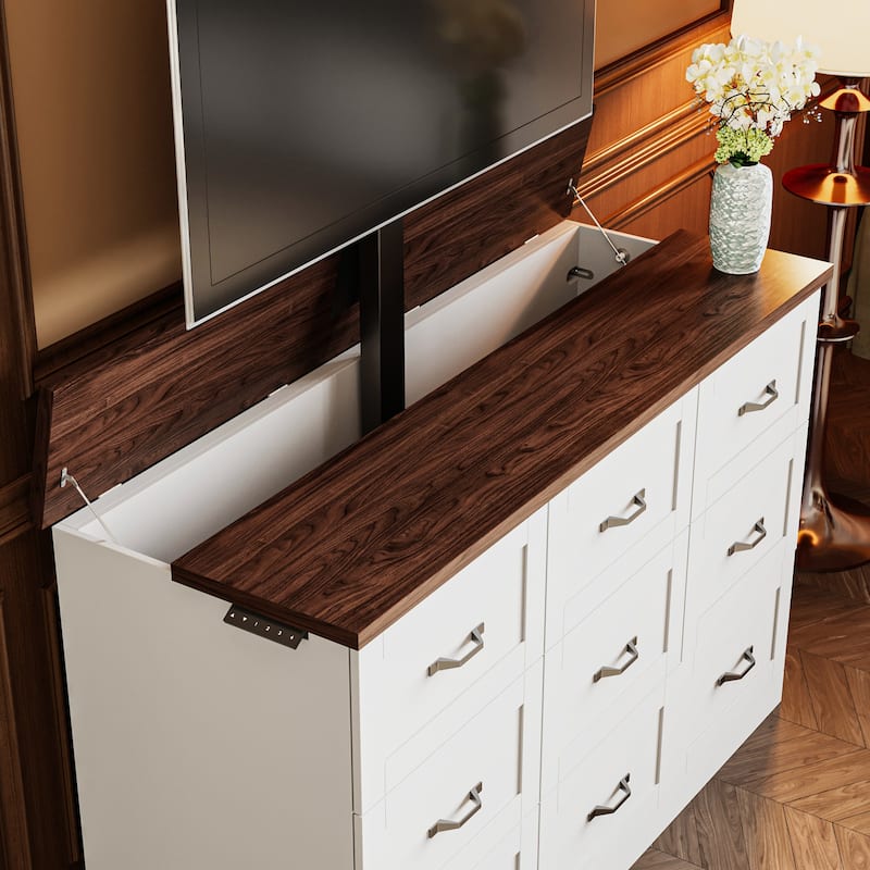 Lift TV Cabinet Electric TV Lift Dresser w/Dual Control and 2 Power Outlets Dresser Entertainment Center