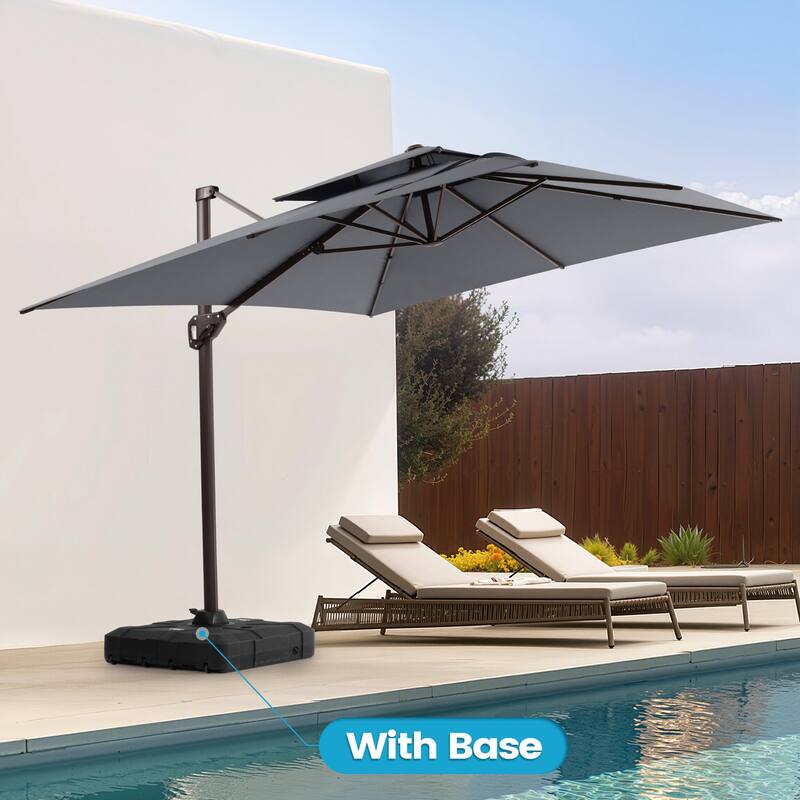 11 × 9 ft Outdoor Patio Cantilever Offset Dual Top Umbrella with Base