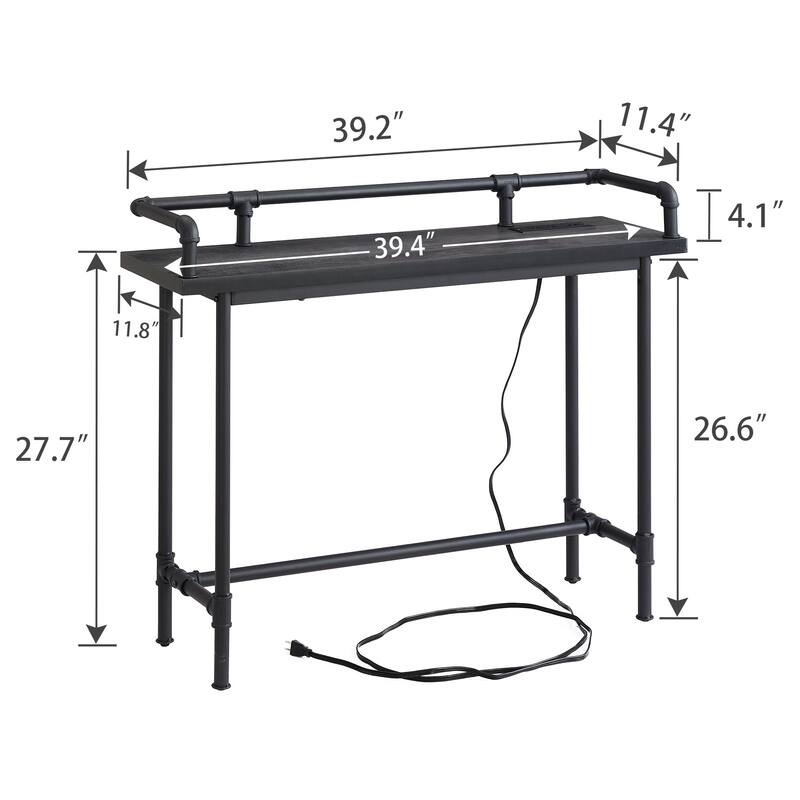 Mid Century Console Table with Power Outlet, Narrow Sofa Table, Sofa Couch Table with Charging Station USB Port