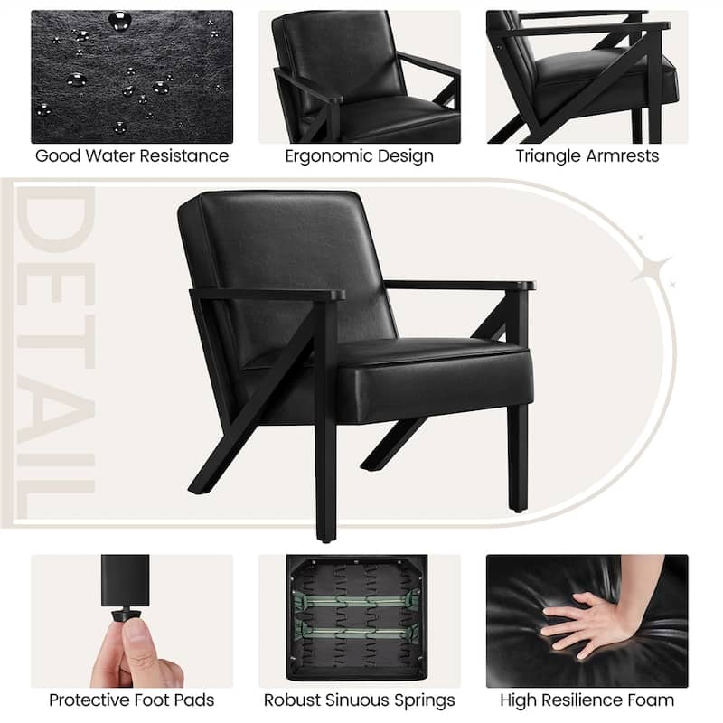 Yaheetech Faux Leather Accent Chair with Wood Legs for Living Room