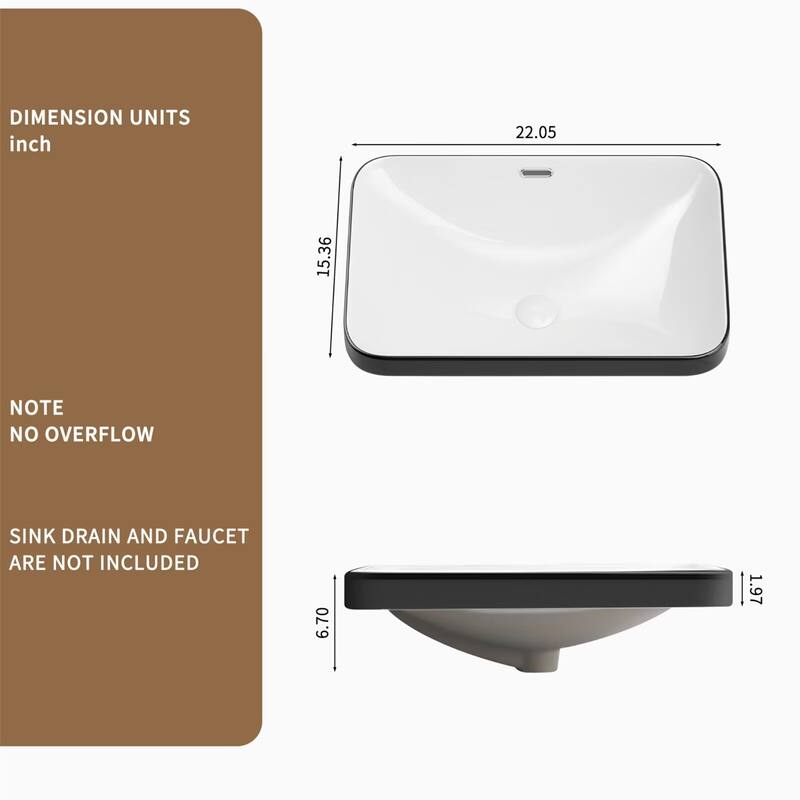 Ceramic Undermount Bathroom Sink White Porcelain Vessel Basin