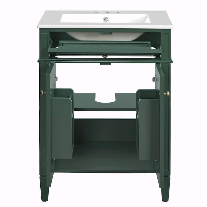24" Bathroom Vanity with 2 Doors and Tip-Out Drawer - Bathroom Storage Cabinet with Sink