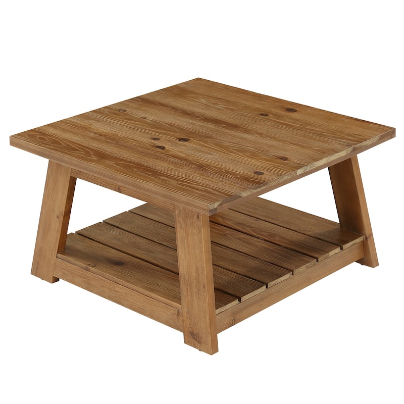 31.5" Solid Wood Square Coffee Table With 2-Tier Storage - 31.5" D x 31.5" W x 17.7" H