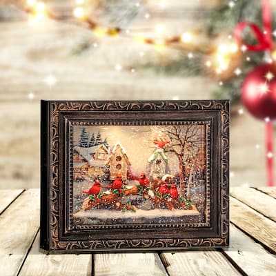 10" LED Battery Operated Timer Cardinals Frame Water Globe Usb