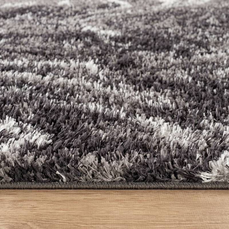 Abstract Marble Shag Rug - Anthracite Dark Gray - Plush Medium Pile, Durable with Jute Backing