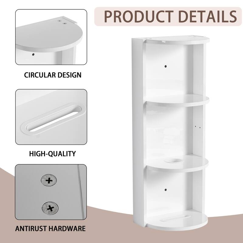 Wall Mounted Cabinet Floating Side Cabinet with Towel Shelf, Modern Storage Rack with 3 Adjustable Shelves