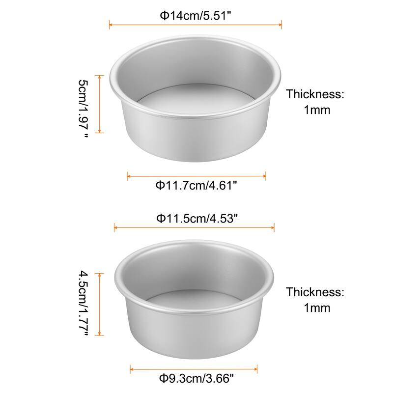 Round Cake Pan w Removable Loose Bottom Anodized Aluminum Baking Pan - Silver Tone - 4"/5"