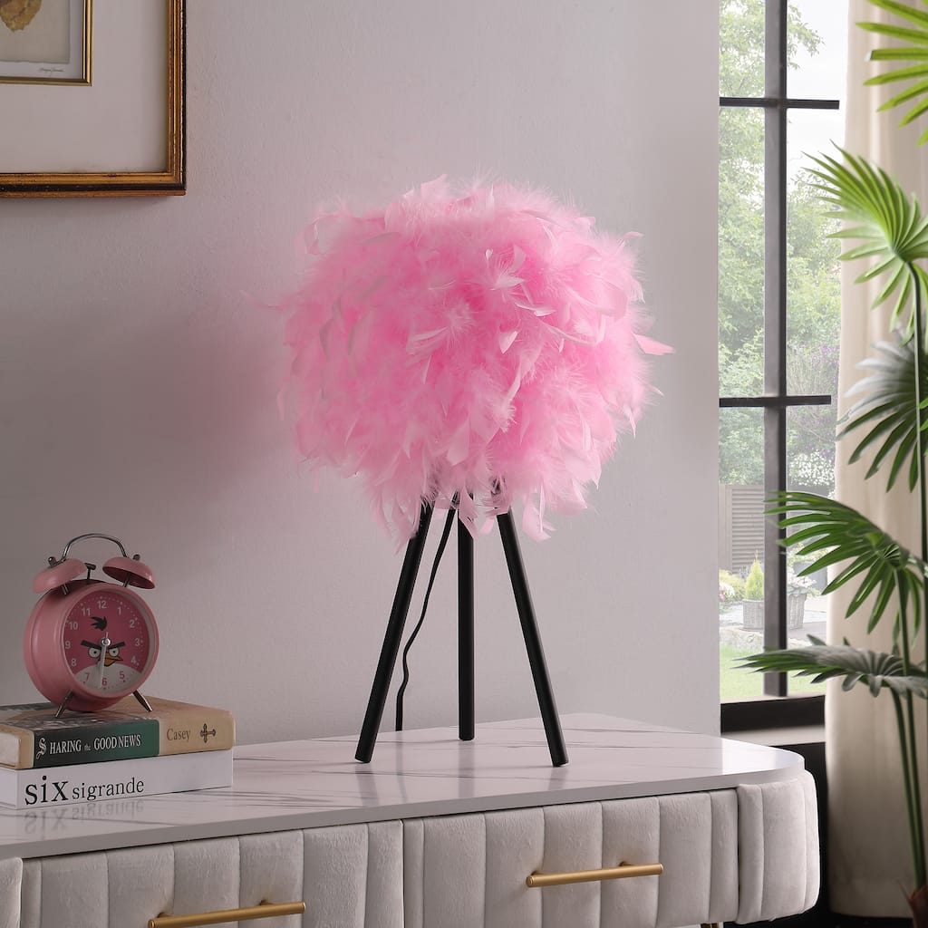 Soft Feather Shade Modern Tripod Metal Table Lamp