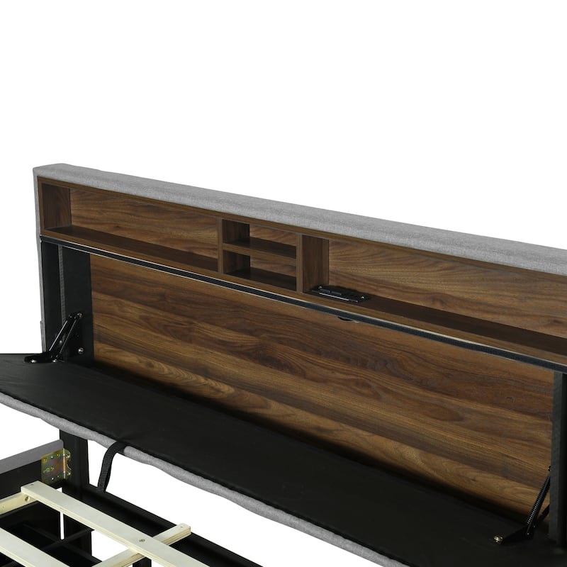 Upholstered Platform Bed with Storage Headboard