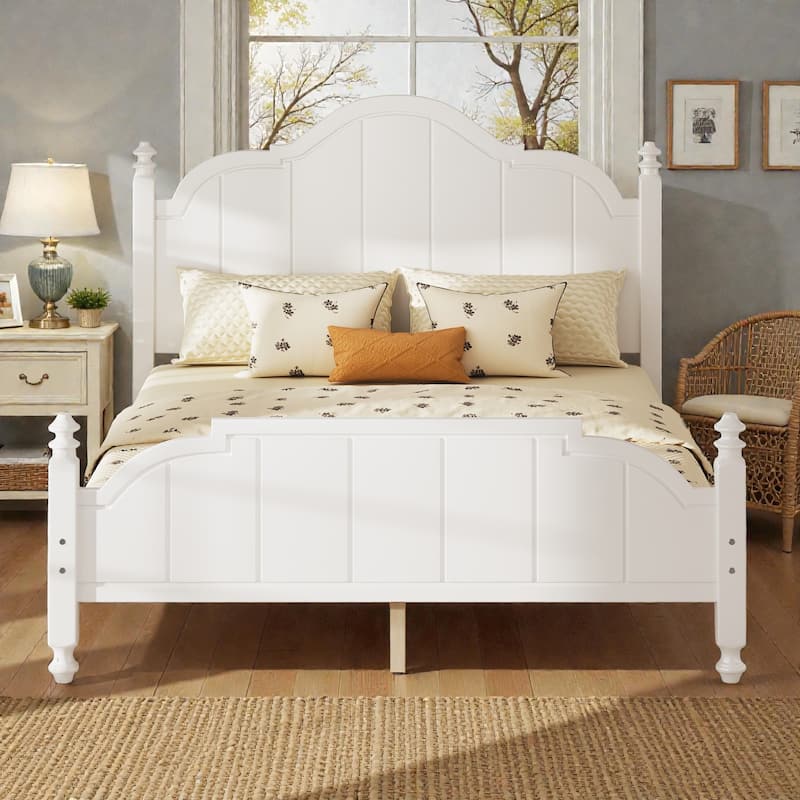 Full/Queen Wooden Platform Bed Frame with Wide Headboard, Slat Support, Vintage Style, No Box Spring Needed - Walnut - Queen