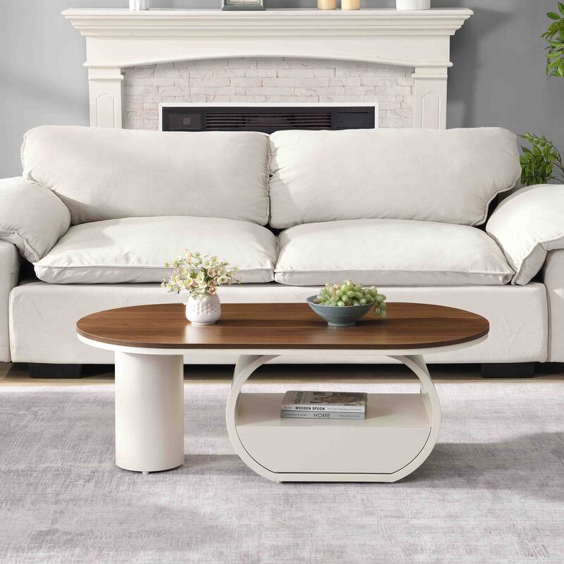 Luxury Industrial Oval Coffee Table, 47.24'' Coffee Table with Storage Drawer, Metal Center Table for Living Room