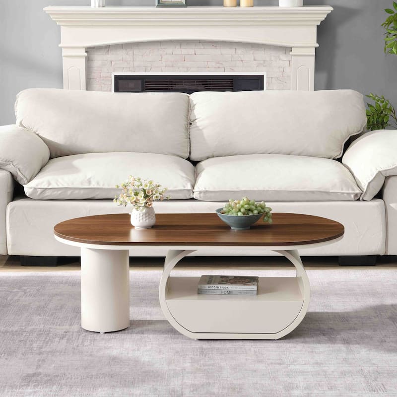 Modern Oval Coffee Table Luxury Coffee Table Center Table with Storage Drawer and Adjustable Legs, for Living Room