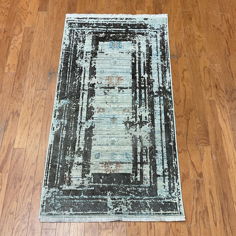 HERAT ORIENTAL Turkish Modern Erased Design Wool & Silk Rug - 2'7" x 4'11"