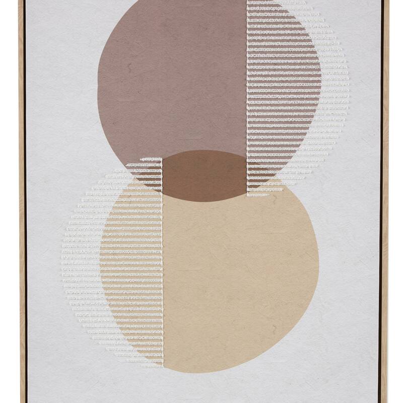 Brown Wooden Overlapping Circle Geometric Framed Wall Art with White Fabric Detailing