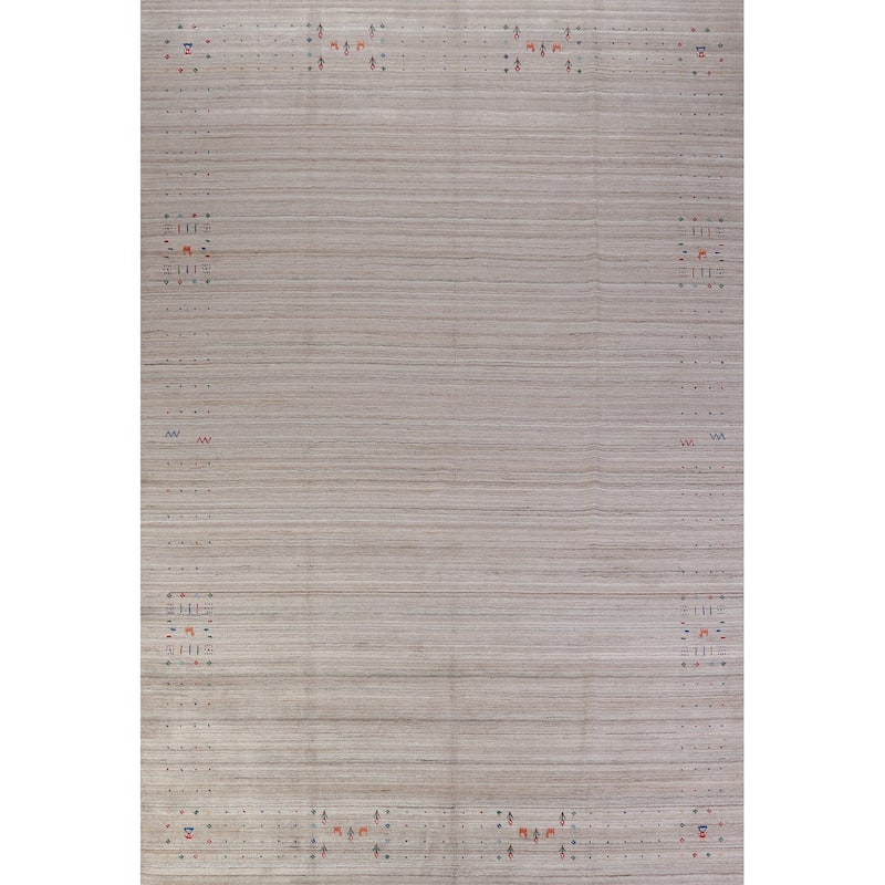 Gabbeh Indian Area Rug Hand-Knotted Tribal Beige Wool Carpet - 9'0" x 12'6"