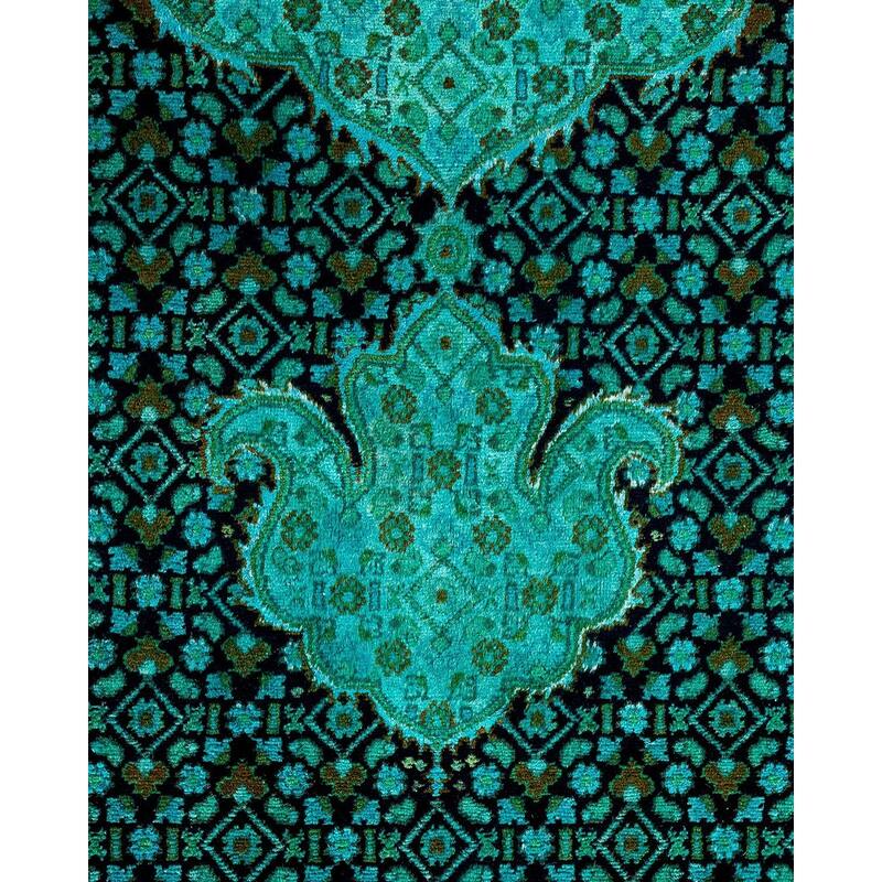 Overton Hand Knotted Wool Vintage Inspired Modern Contemporary Overdyed Blue Area Rug - 8' 1" x 10' 5"