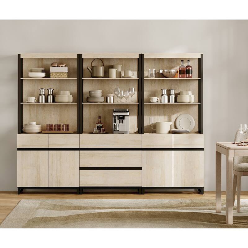 WAMPAT 3 PCS Modern 72" Tall Bookcase with 3 Drawers and Adjustable Shelves, Library Book Shelf with Storage Cabinet