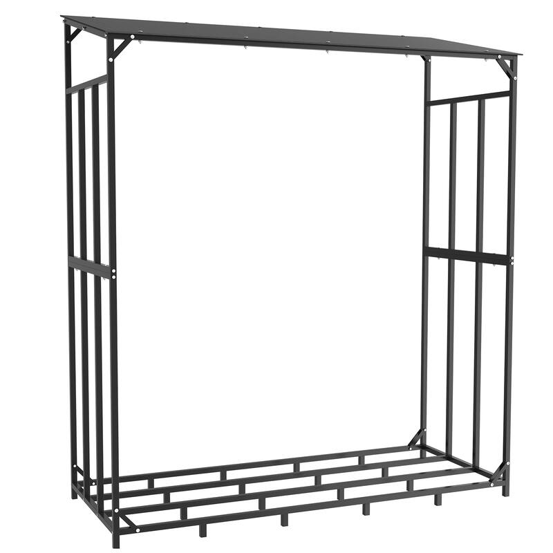Large Firewood Log Rack Wood Storage Holder Iron Shed with Roof - 61.6 x 24.8 x 69.5 inch