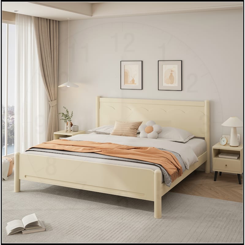 Wood Platform Bed Frame with Headboard and Wooden Slat Support