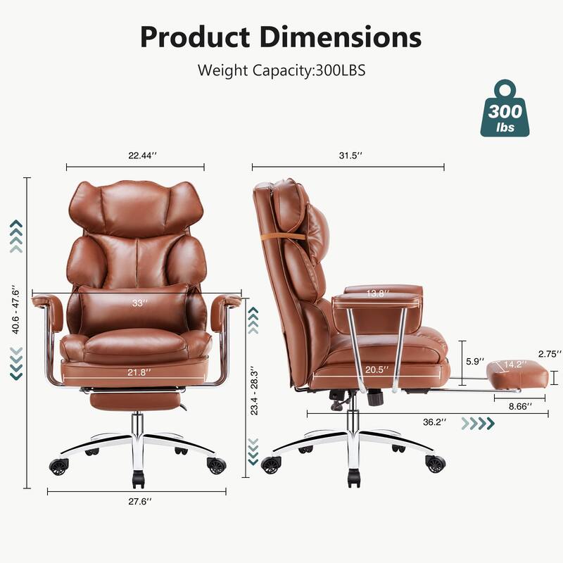 Office chair - high backrest with footstool and lumbar cushion